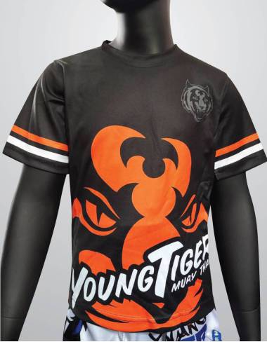 Kids T-Shirt - "Tiger Face" - 1stDry - Black & Orange