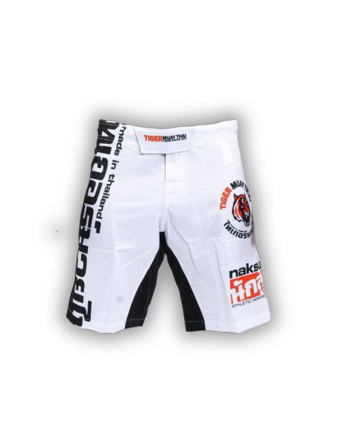 MMA Shorts - "50-50" - White & Black