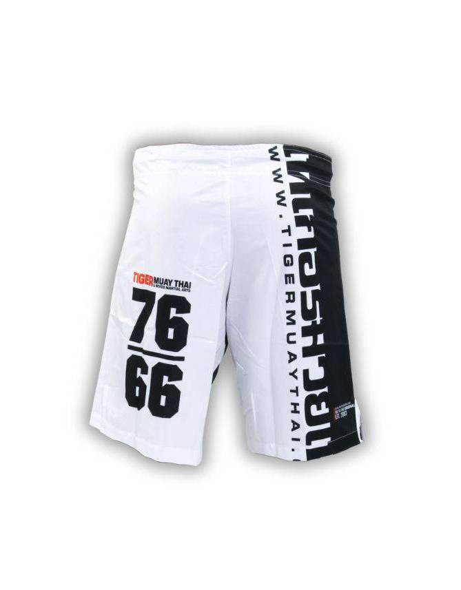 MMA Shorts - "50-50" - White & Black