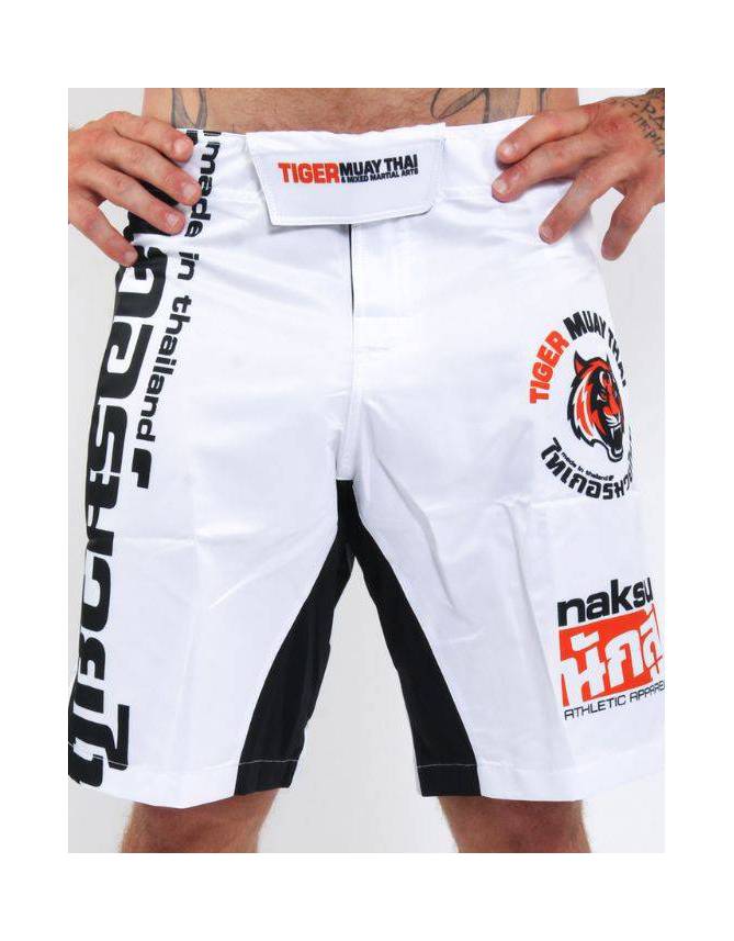 MMA Shorts - "50-50" - White & Black