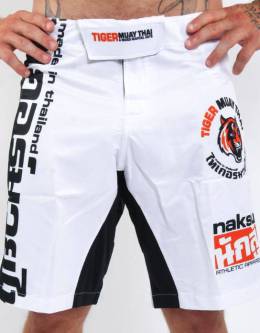 MMA Shorts - "50-50" - White & Black