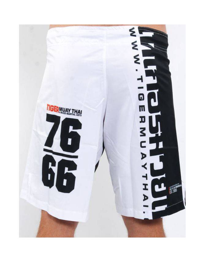 MMA Shorts - "50-50" - White & Black