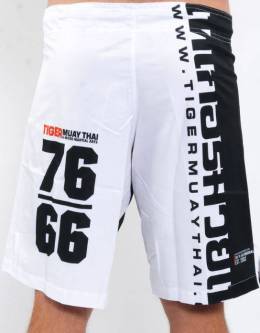 MMA Shorts - "50-50" - White & Black