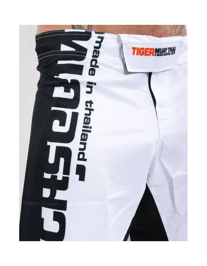 MMA Shorts - "50-50" - White & Black