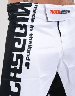 MMA Shorts - "50-50" - White & Black