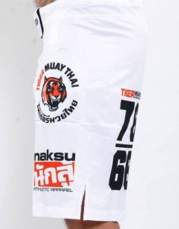 MMA Shorts - "50-50" - White & Black