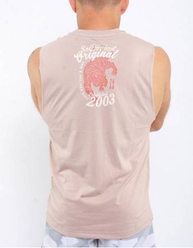 Low-cut Tank-Top - "Vintage" - Cotton - Light Brown