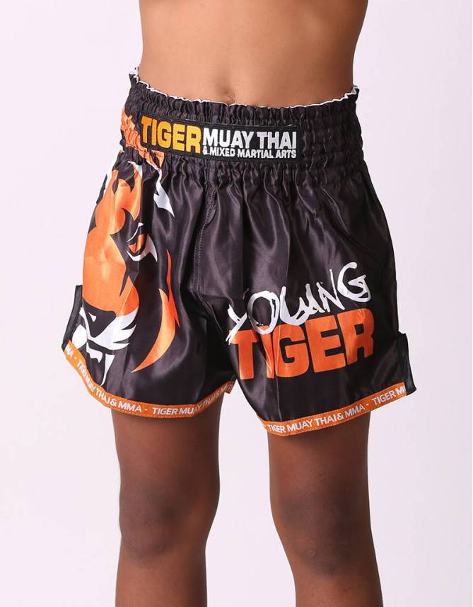 Kids Muay Thai Shorts - "Young Tiger" - Black & Orange