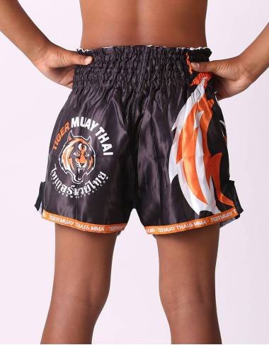 Kids Muay Thai Shorts - "Young Tiger" - Black & Orange