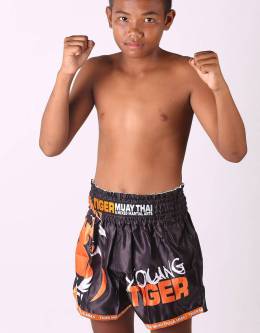 Kids Muay Thai Shorts - "Young Tiger" - Black & Orange