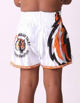 Kids Muay Thai Shorts - "Young Tiger" - White & Orange