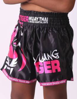 Kids Muay Thai Shorts - "Young Tiger" - Black & Pink