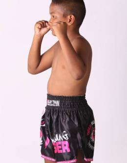 Kids Muay Thai Shorts - "Young Tiger" - Black & Pink