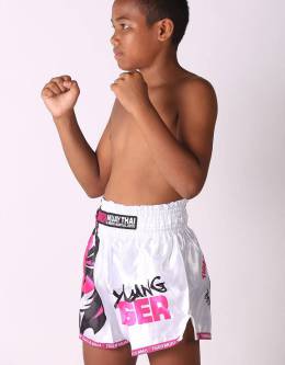 Kids Muay Thai Shorts - "Young Tiger" - White & Pink