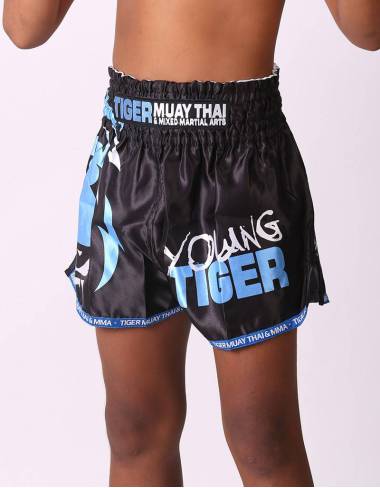 Kids Muay Thai Shorts - "Young Tiger" - Black & Blue