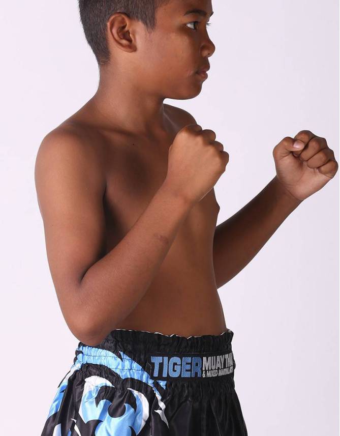 Kids Muay Thai Shorts - "Young Tiger" - Black & Blue