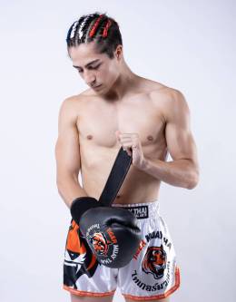 Muay Thai Shorts - "Signature" - White & Orange